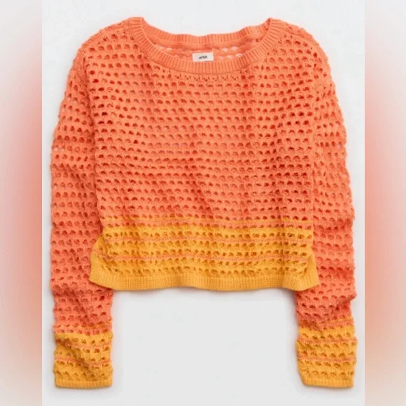 Aerie - Orange Crochet Vacay Knit Set - medium top + medium bottom NWOT - Picture 3 of 17